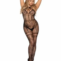 Romance Boutique Secrets Strappy Halter Rhinestone Bodystocking