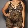 Romance Boutique Secrets Killer Curves Collection PLUS SIZE STRAPPY EMBROIDERED LACE CHEMISE SET