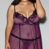 Romance Boutique Secrets PLUS SIZE EMBROIDERED PLUM BABYDOLL SET