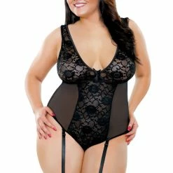 Romance Boutique Secrets PLUS SIZE LACE AND MESH CROTCHLESS TEDDY