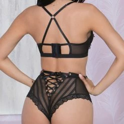 Romance Boutique Secrets LACE AND MESH HIGH WAISTED PANTY