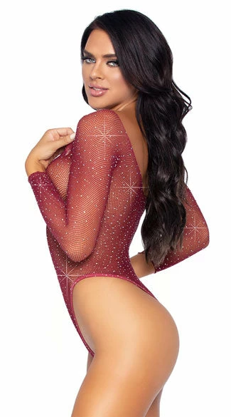 Romance Boutique Secrets CRYSTAL LONG SLEEVE FISHNET BODYSUIT Lingerie