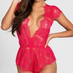 Romance Boutique Secrets PLUNGING EYELASH LACE ROMPER