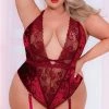 Romance Boutique Secrets PLUS SIZE BURGUNDY BLOSSOM CRUSHED VELVET TEDDY Lingerie