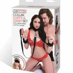 Romance Boutique Secrets Kink Collection LUXFETISH Collar Cuffs & Leash Set