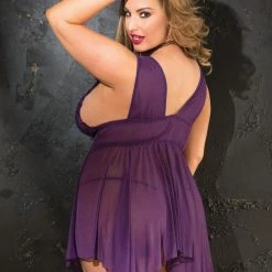 Romance Boutique Secrets Killer Curves Collection Plus Size Uneven Elegance Babydoll & Thong Set