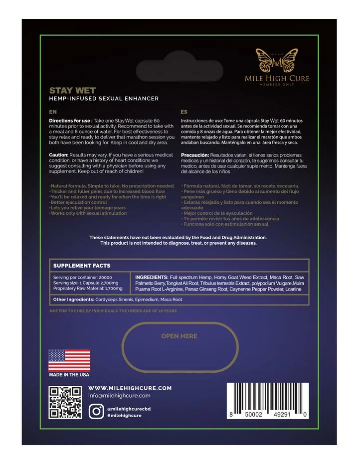 Romance Boutique Secrets Stay Wet Hemp Infused Female Sexual Enhancement Supplement 2CT