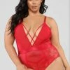 Romance Boutique Secrets Lingerie PLUS SIZE VIVIANE PLUNGING MESH AND LACE TEDDY